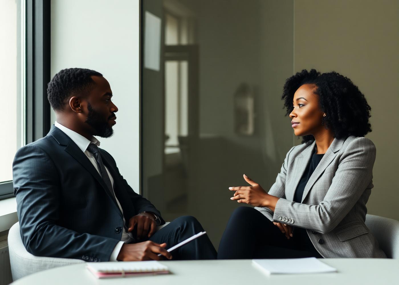 Two professionals in advisory meeting